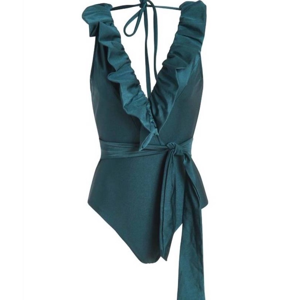 PatBo Ruffled Teal One-Piece Swimsuit Large 8/10